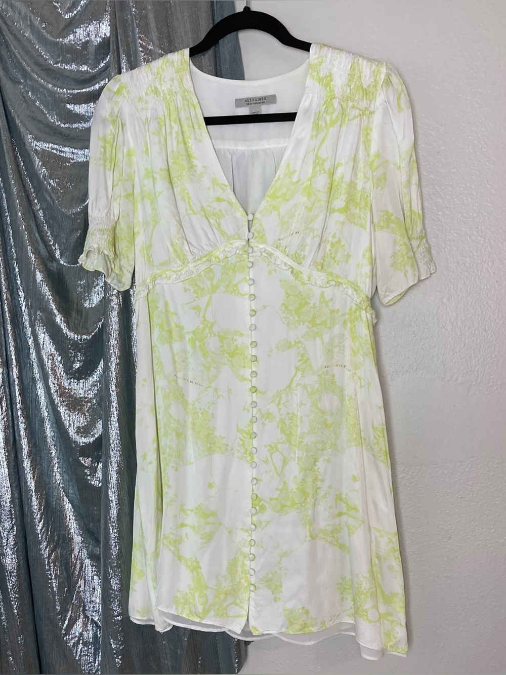 All Saints Demi Marama Dress Buttons V Neck Short Sleeve Whimsigoth Floral - Picture 2 of 12